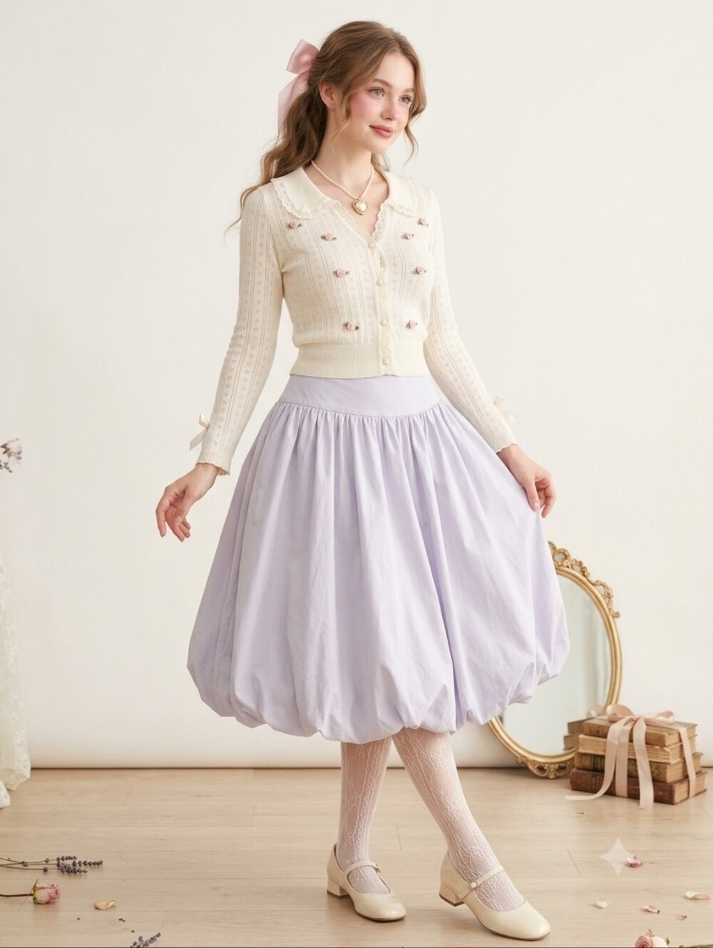 NWT Bubble Hem Midi Skirt Lavender High Waist Voluminous Puff Aleeza Paris XL - Picture 8 of 13